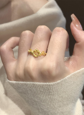 新中式金色镂空爱心翅膀戒指小众