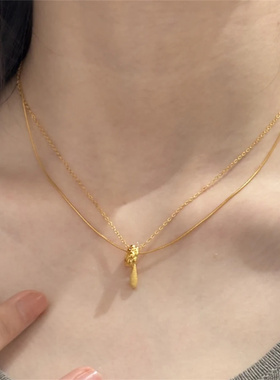 复古金色水滴吊坠项链女款简约