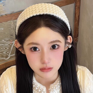 zoozmini纯色菱格宽边毛线发箍女日常外戴头饰高级感洋气时尚头箍