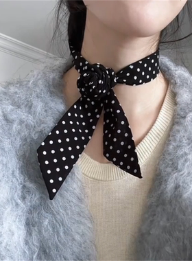 复古黑色波点丝巾围巾时尚洋气
