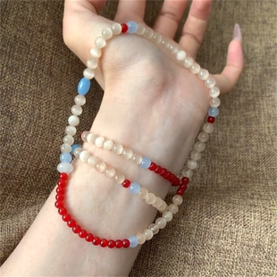 zoozmini新中式显白红玛瑙串珠手链复古民族双层叠戴文艺国风手串