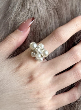 超仙锆石花珍珠簇开口戒指女轻奢