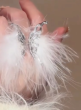 羽毛镶钻蝴蝶开口戒指时尚高级感