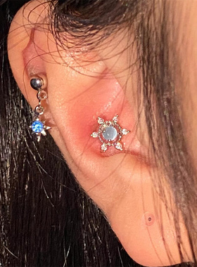 zoozmini蓝色星星镶钻流苏耳钉小众高级感锆石耳骨钉甜美高级耳饰