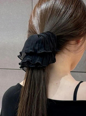 zoozmini韩系黑色褶皱大肠发圈女甜美高级感头花百搭发绳头花发饰