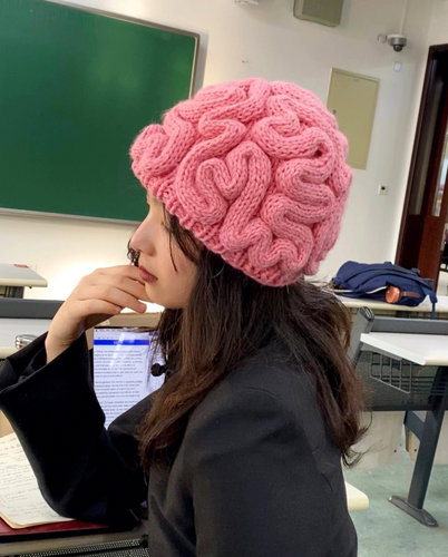 zoozmini搞怪粉色脑子帽手工针织毛线创意个性大脑头套男女脑花帽-封面