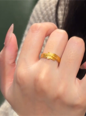 中古风金色爆闪绒光跃金戒指百搭