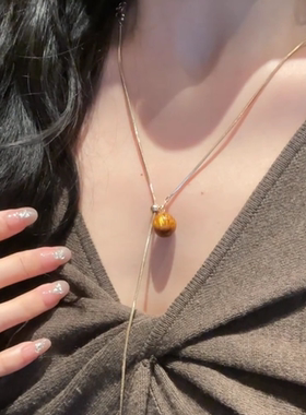 美拉德虎眼石长款毛衣链女