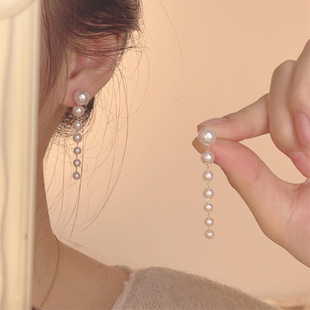 zoozmini流苏珍珠耳环女轻奢小众设计耳钉高级感复古气质长款耳饰