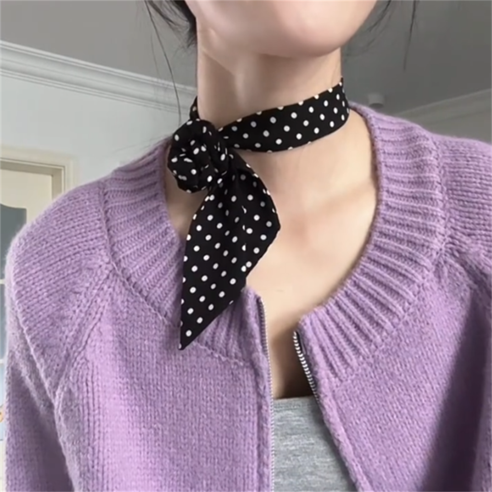 法式波点黑色丝巾长条围巾领巾