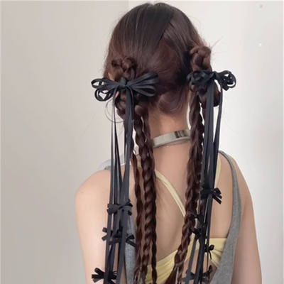 精致芭蕾风黑色丝带蝴蝶结发夹