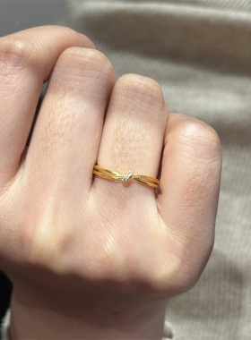 金色超闪交叉绳结戒指复古精致