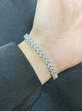 锆石ins古巴满钻手链白金色手镯