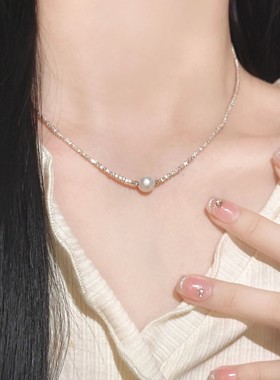 单颗珍珠碎银子女小众轻奢项链