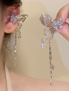 zoozmini甜酷蝴蝶流苏耳骨夹女超仙ins闪钻锆石精灵耳夹精致耳饰