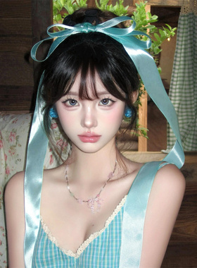 zoozmini薄荷绿蝴蝶结发夹长飘带发饰超大后脑勺弹簧夹公主风丝带