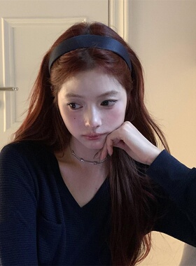 zoozmini深蓝色珠光感缎面宽边发箍女高级感洋气时尚头箍发卡发捆