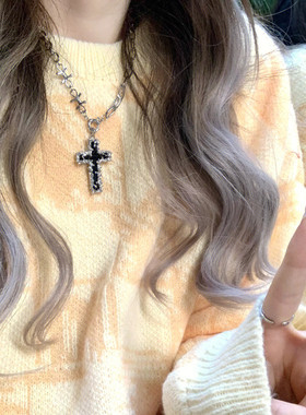 复古锡纸十字架项链吊坠女
