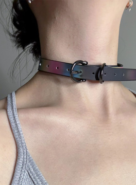 温感变色项圈甜酷风choker软皮革