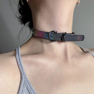 zoozmini温感变色项圈女甜酷风choker软皮革颈链y2k高级感锁骨链
