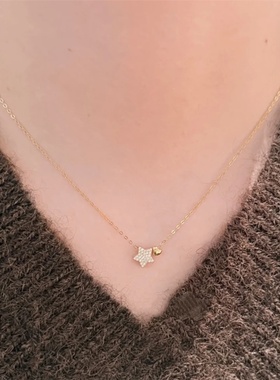 日系简约金爱心颈链星星通勤项链