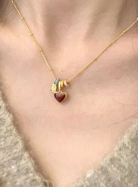 滴油红色双面爱心项链女气质高级