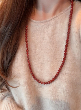 红色串珠项链女款复古精致高级感