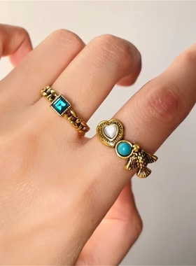 爱心飞鸟戒指小众设计复古做旧