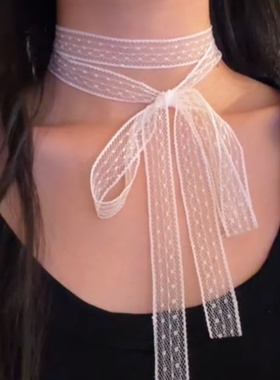 纯欲氛围感白色蕾丝高级系脖飘带