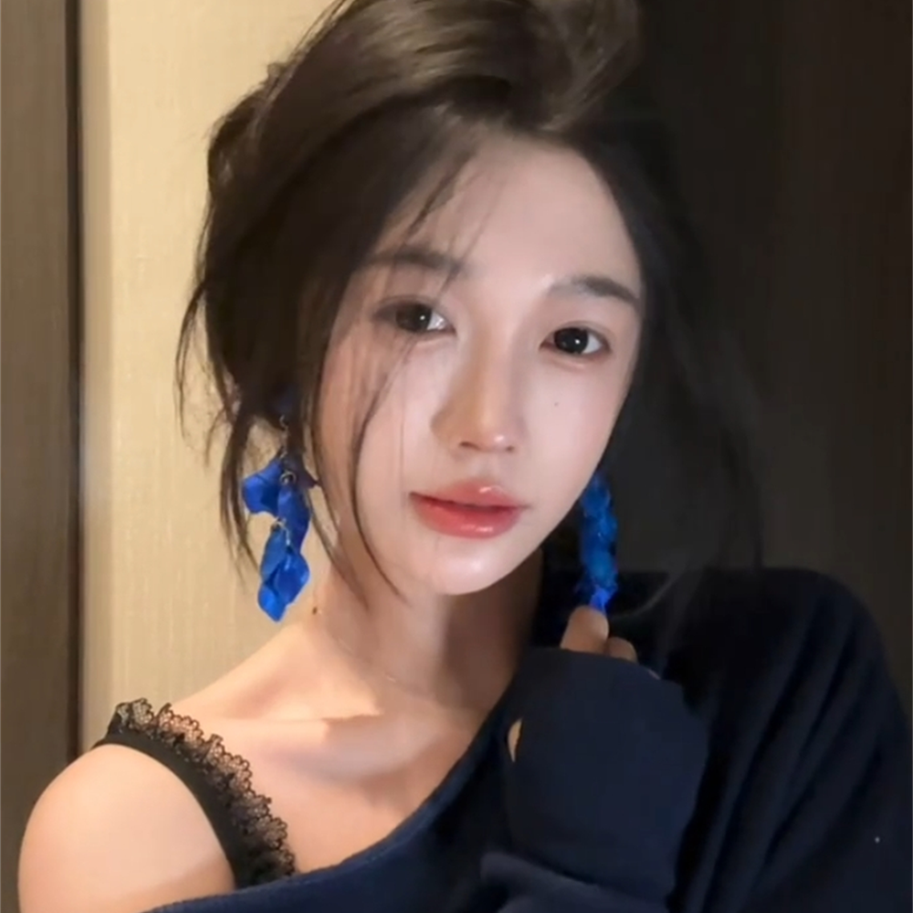 zoozmini蓝色花瓣耳环女复古夸张流苏耳坠韩系高级感轻奢耳钉耳饰,饰品/流行首饰/时尚饰品新,耳环,淘宝优惠券,粉丝福利购,淘宝优惠卷