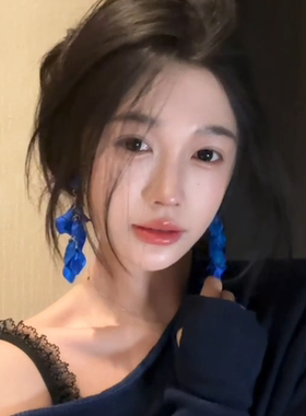 zoozmini蓝色花瓣耳环女复古夸张流苏耳坠韩系高级感轻奢耳钉耳饰