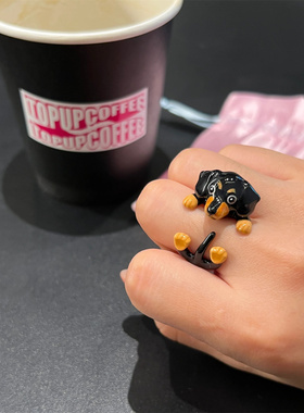 黑色小狗戒指小众设计