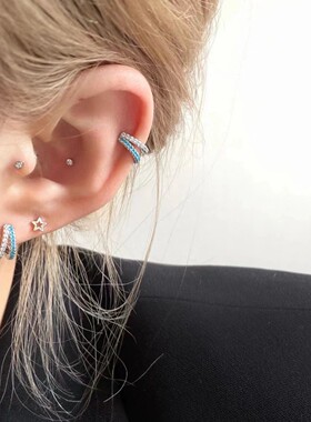 zoozmini双层蓝色锆石耳扣女耳圈高级感设计耳环轻奢冷淡风耳骨钉