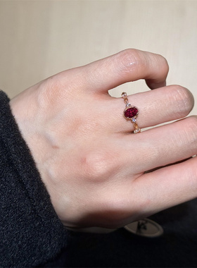 鸽血红宝石戒指复古百搭日常指环