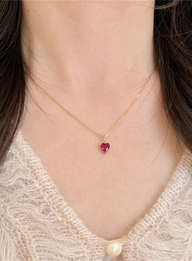 简约红色爱心锆石吊坠项链女小众