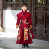 装 酒红色过年冬季 汉服男童拜年服中国风秋冬加厚加绒儿童古装 新款