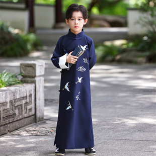 儿童民国风古装长衫大褂说书人相声演出服晚清长袍长款男童新中式