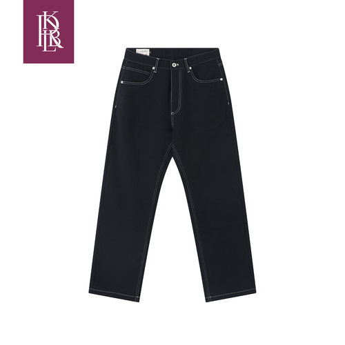 蓝布屋经典复古亚麻混纺休闲裤