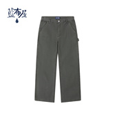 12盎司复古水洗做旧高腰宽松直筒休闲裤 蓝布屋B11工装 伐木裤 百搭