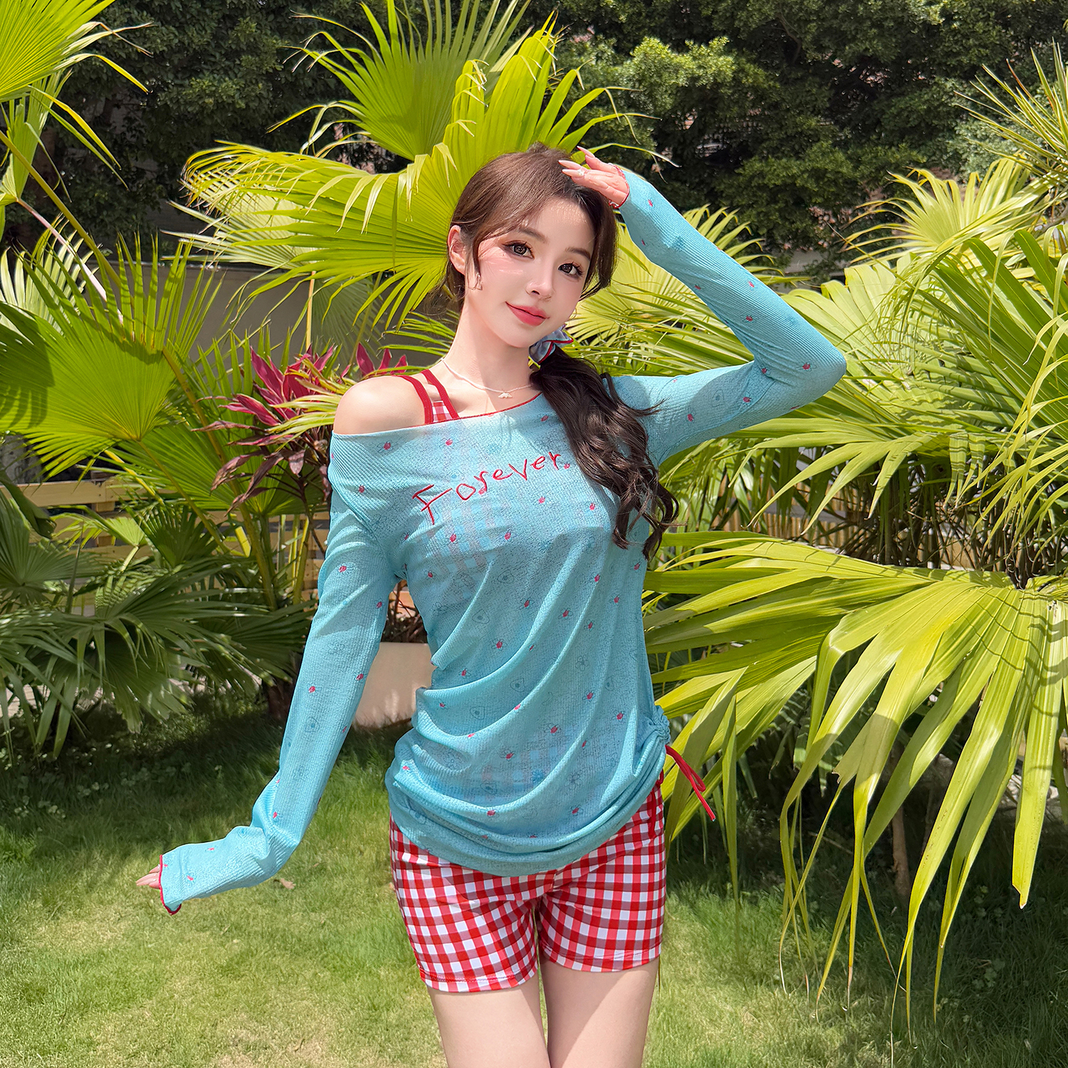 泳衣女款分体比基尼三件套罩衫长袖性感大码微胖女孩遮肉温泉泳装