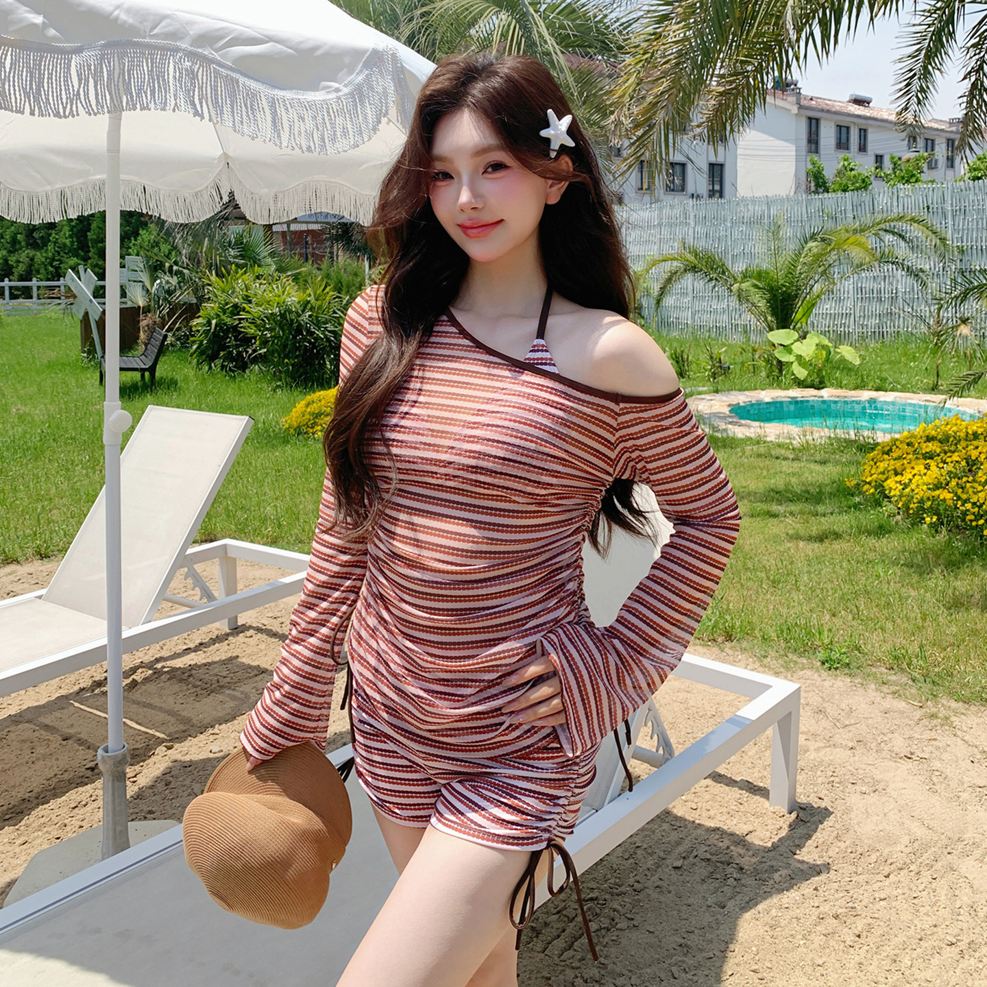 长袖泳衣女款分体平角三件套性感大码微胖遮肉高级感2026新款温泉