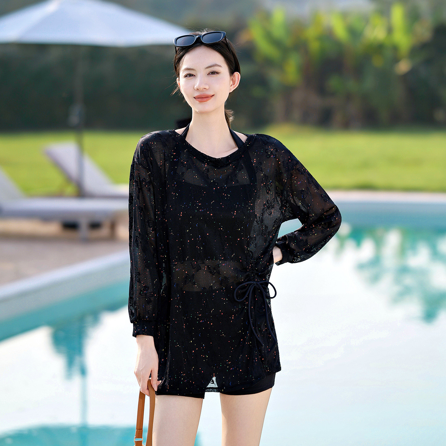 泳衣女款分体三件套长袖罩衫大码胖mm微胖女孩遮肉高级感温泉泳装