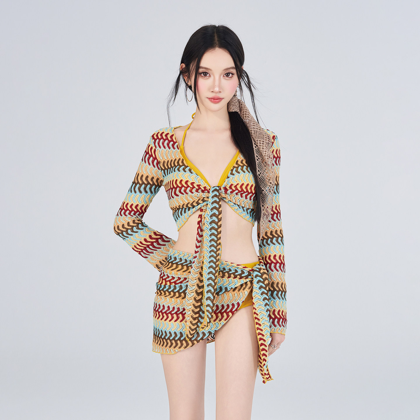 长袖泳衣女款分体比基尼四件套性感纯欲绝美高级感2026新款泡温泉