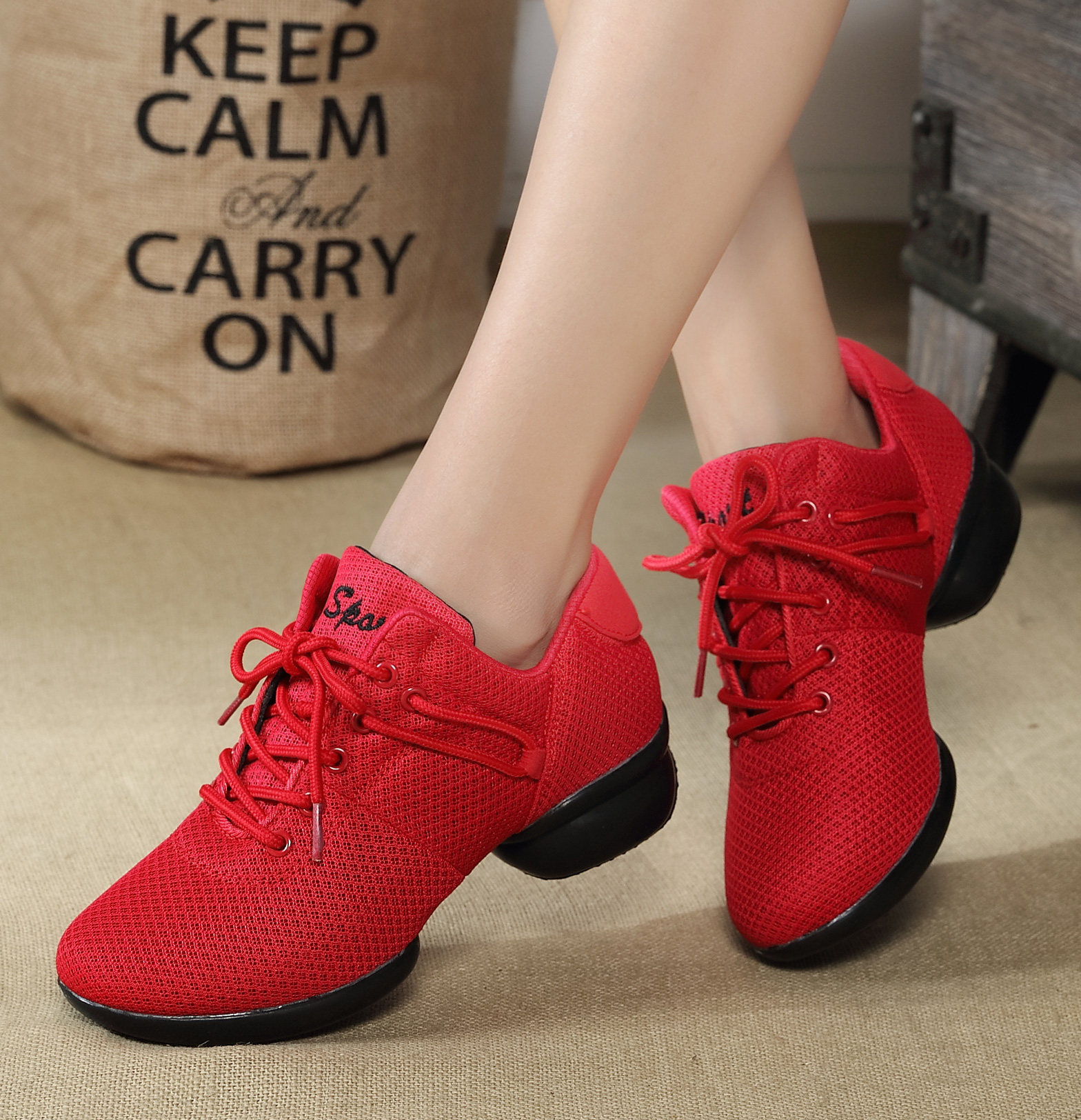 彩梦程四季舞蹈鞋女网面透气软底广场舞鞋秋冬水兵现代舞跳舞女鞋