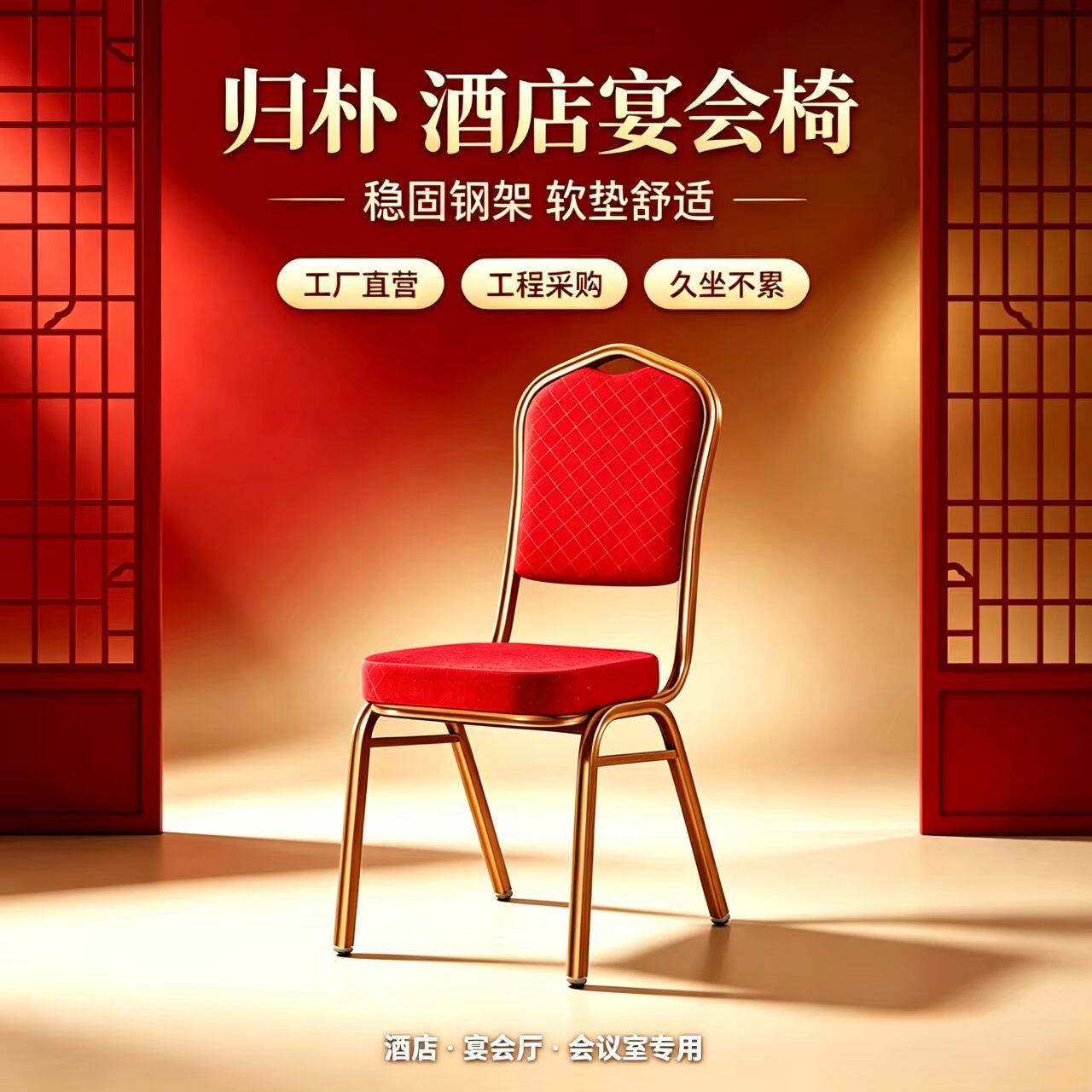 酒店椅子将军椅宴会椅婚庆皇冠贵宾椅会议培训椅红色软包饭店餐椅