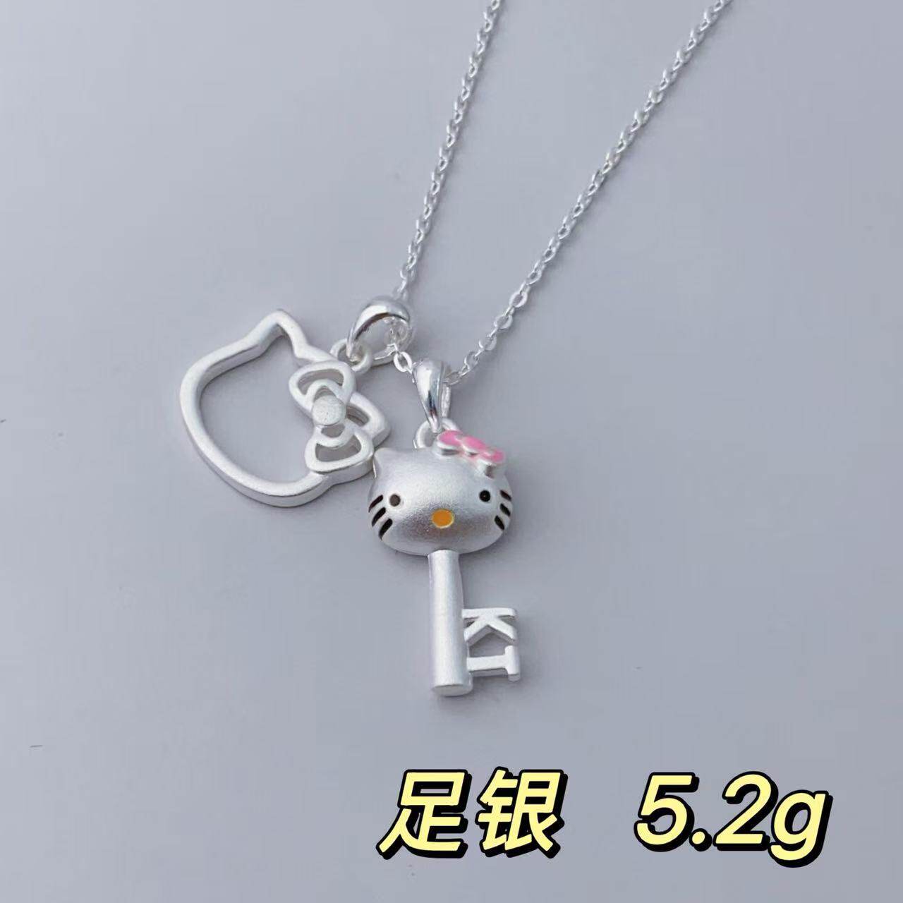 足银999KT猫套链纯银项链女生锁骨链甜美可爱生日礼物送女友