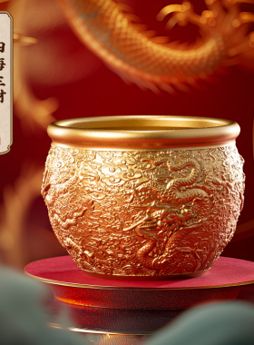 朱炳仁铜 四海生财龙缸龙年摆件聚宝盆客厅玄关装饰乔迁开业礼品