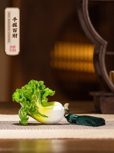 朱炳仁铜 手握百财家居饰品桌面装饰品白菜玄学小摆件手把件礼品
