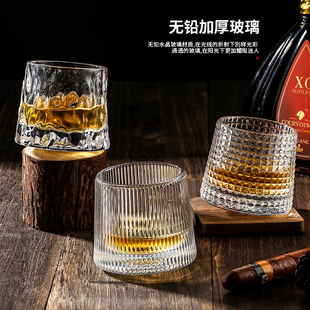 洋酒不倒翁杯子 加厚旋转水晶玻璃酒杯ins风北欧威士忌杯创意个性