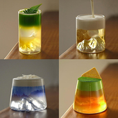 日式 复古山河观山杯系列雪山富士山玻璃杯高硼硅耐热咖啡杯鸡尾酒